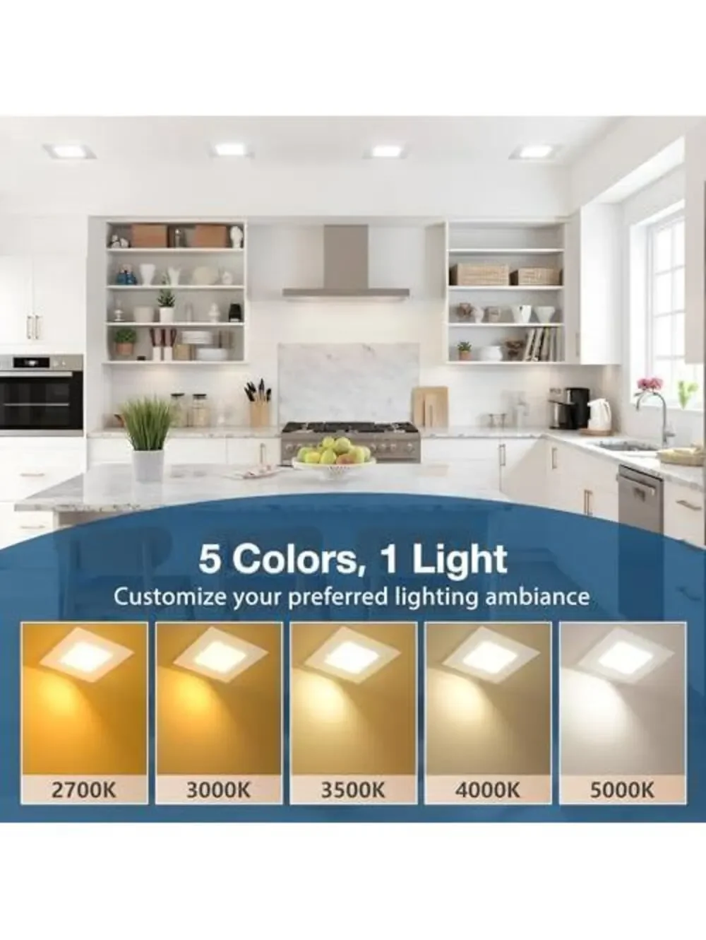 6 Pack 6 Inch 5CCT Ultra-Thin Square LED Recessed Ceiling Light